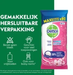 Dettol - Schoonmaakdoekjes - Power & Fresh - Kersenbloesem - 4 X 80 Stuks - Voordeelverpakking -HG Schoonmaak Verkoop 1165x1200