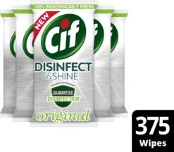 Cif Disinfect & Shine Wipes Doden 99,99% Van De Bacteriën Original Desinfecterende Schoonmaakdoekjes, Van 100% Biologisch Afbreekbaar Textiel 5 X 75 Doekjes -HG Schoonmaak Verkoop 1200x1050 1