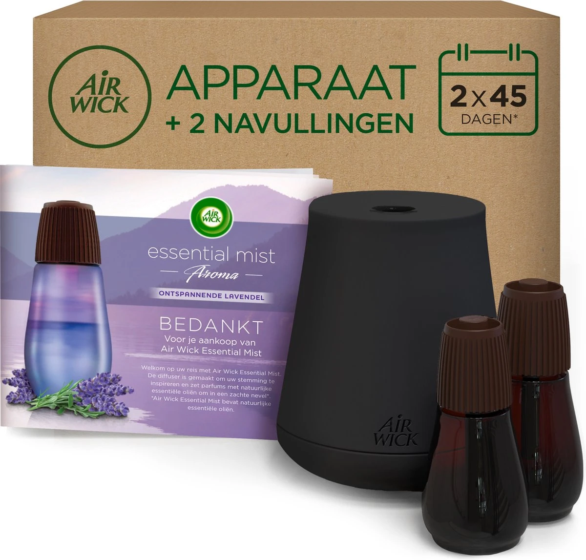 Air Wick Essential Mist Luchtverfrisser - Ontspannende Lavendel - 1 Zwart Apparaat + 2 Navullingen 1 Air Wick Essential Mist Luchtverfrisser - Ontspannende Lavendel - 1 Zwart Apparaat + 2 Navullingen