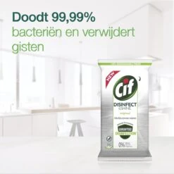 Cif Disinfect & Shine Wipes Doden 99,99% Van De Bacteriën Original Desinfecterende Schoonmaakdoekjes, Van 100% Biologisch Afbreekbaar Textiel 5 X 75 Doekjes -HG Schoonmaak Verkoop 1200x1198 1