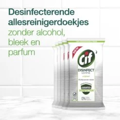 Cif Disinfect & Shine Wipes Doden 99,99% Van De Bacteriën Original Desinfecterende Schoonmaakdoekjes, Van 100% Biologisch Afbreekbaar Textiel 5 X 75 Doekjes -HG Schoonmaak Verkoop 1200x1200 299