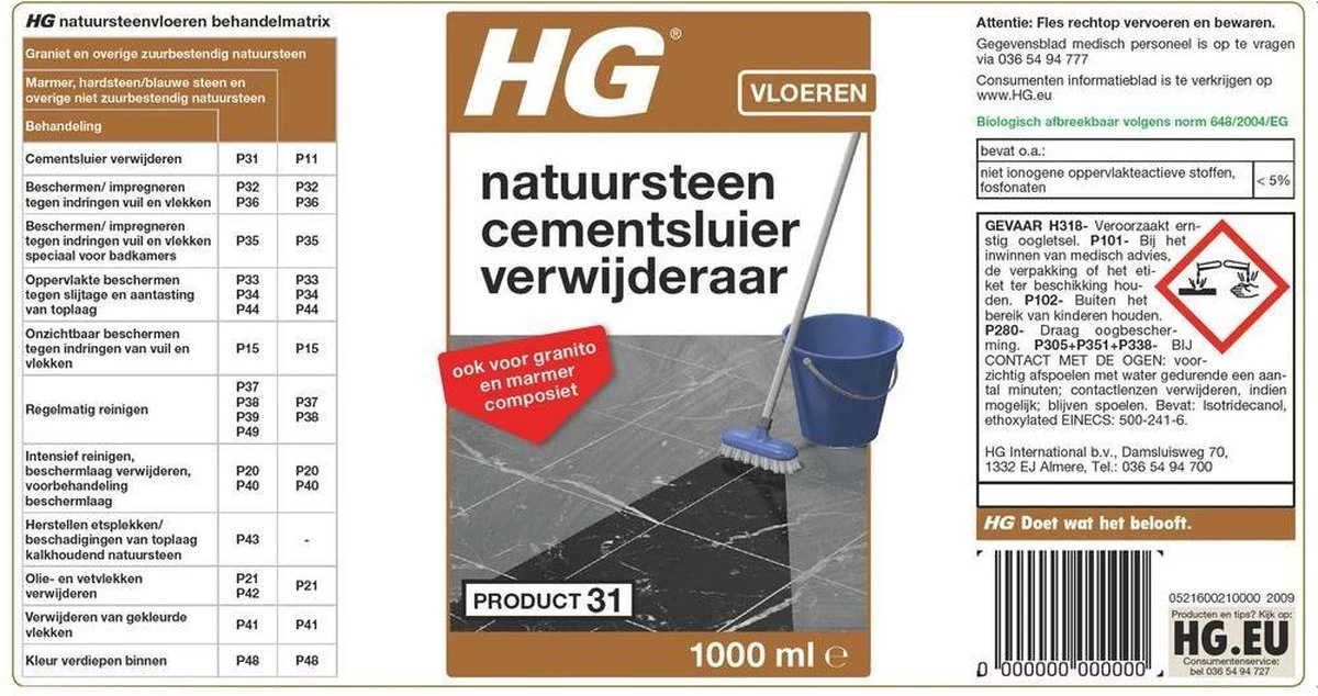 HG Natuursteen Cement- & Kalksluier Verwijderaar (HG Product 31) - 1L - Veilig In Gebruik 2 HG Natuursteen Cement- & Kalksluier Verwijderaar (HG Product 31) - 1L - Veilig In Gebruik - Afbeelding 2