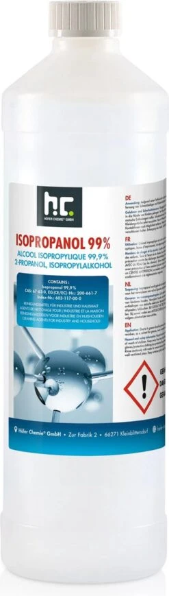 Isopropyl Alcohol - Isopropanol - IPA - Isopropyl - 99,9% Zuiver - 1000ml - Inclusief Trechter -HG Schoonmaak Verkoop 341x1200