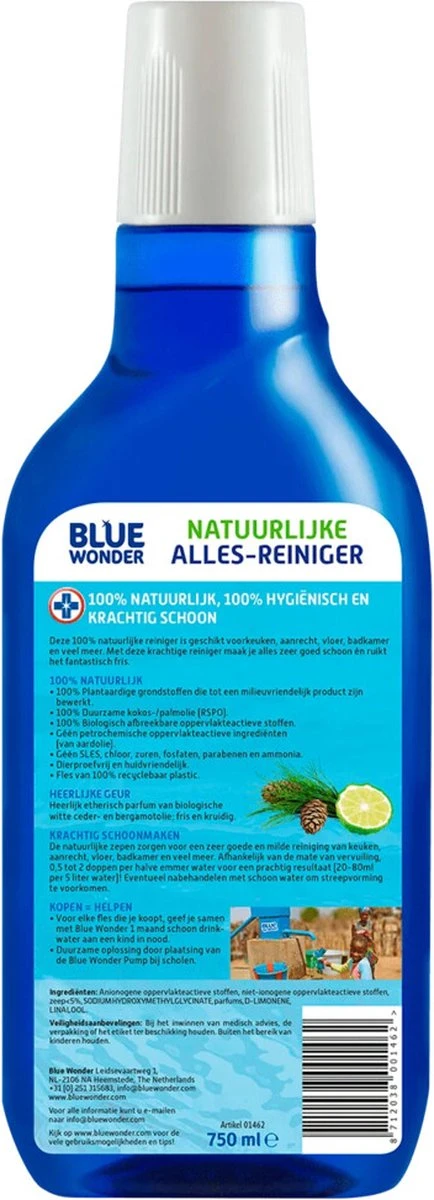 Blue Wonder 100% Natuurlijke Allesreiniger Witte Ceder Grootverpakking - 6x 750 Ml Fles Met Dop (4,5 Liter) 2 Blue Wonder 100% Natuurlijke Allesreiniger Witte Ceder Grootverpakking - 6x 750 Ml Fles Met Dop (4,5 Liter) - Afbeelding 2