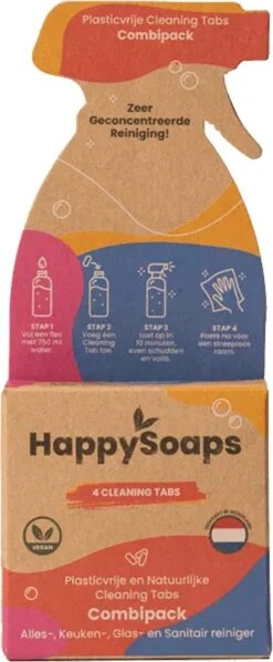 HappySoaps Cleaning Tabs - Combipack Met 4 Verschillende Tabs - Allesreiniger, Keukenreiniger, Glasreiniger En Sanitairreiniger - 100% Plasticvrij, Duurzaam & Vegan -HG Schoonmaak Verkoop 496x1200