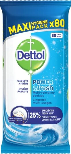 Dettol - Power & Fresh - Schoonmaakdoekjes - Oceaanfris - 4 X 80 Doekjes -HG Schoonmaak Verkoop 556x1200
