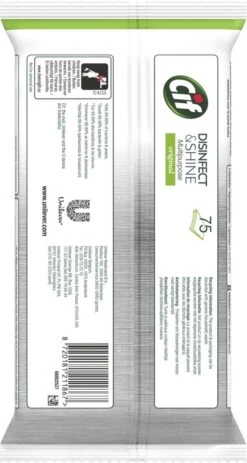 Cif Disinfect & Shine Wipes Doden 99,99% Van De Bacteriën Original Desinfecterende Schoonmaakdoekjes, Van 100% Biologisch Afbreekbaar Textiel 5 X 75 Doekjes -HG Schoonmaak Verkoop 640x1200