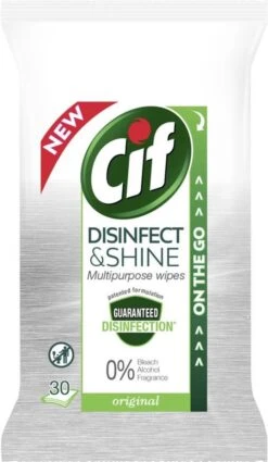 Cif Disinfect & Shine Wipes Original Desinfectie Schoonmaakdoekjes - 12 X 30 Doekjes - Voordeelverpakking -HG Schoonmaak Verkoop 697x1200 1